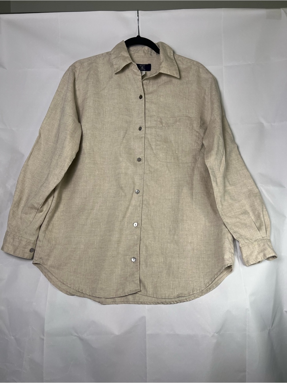 Hunt Club Vintage 100% Linen Button Down Shirt Size 8 Beige Tan Lagenlook